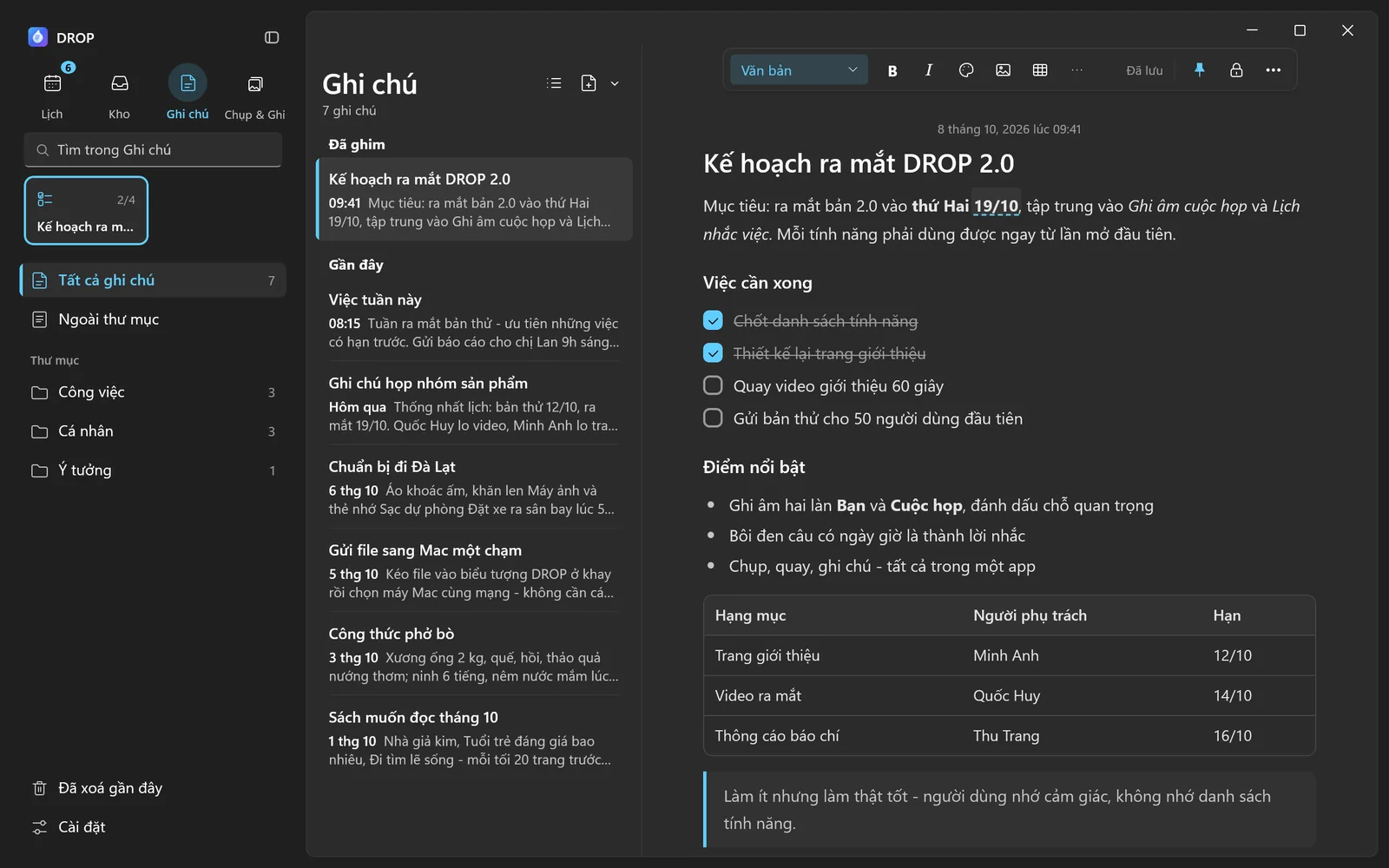 Cửa sổ DROP ở giao diện tối